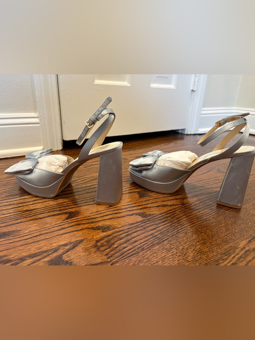 Dolce Vita Powder Blue Satin Bow Platform Sandal - Picture 3 of 5